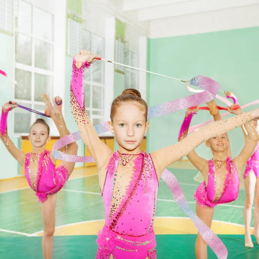 10 stuks dansbanden voor kinderen, gymnastiekband met stang van 2 m, ritmische sportgymnastiekband, lange dansen, swingband, wervelband, dansen, streamer, dansband, luchtslangen voor gym, circus, - happygetfit.com