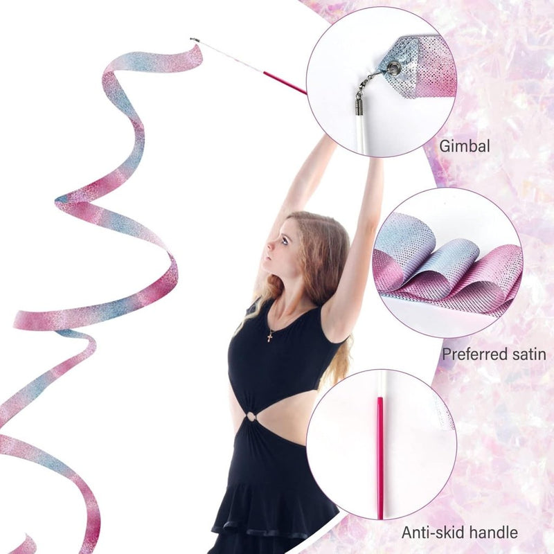 Load image into Gallery viewer, 10 stuks dansbanden voor kinderen, gymnastiekband met stang van 2 m, ritmische sportgymnastiekband, lange dansen, swingband, wervelband, dansen, streamer, dansband, luchtslangen voor gym, circus, - happygetfit.com
