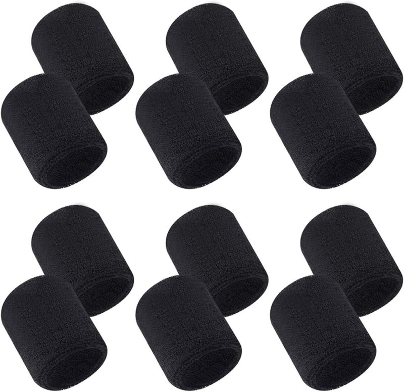 Load image into Gallery viewer, 12 stuks absorberende zweetbanden voor dames en heren, zwart, katoen, polsbanden voor sport, basketbal, hardlopen, fietsen, joggen, voetbal, tennis - happygetfit.com
