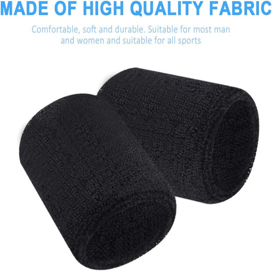 12 stuks absorberende zweetbanden voor dames en heren, zwart, katoen, polsbanden voor sport, basketbal, hardlopen, fietsen, joggen, voetbal, tennis - happygetfit.com