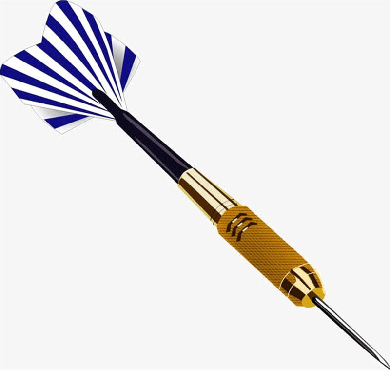 Load image into Gallery viewer, De &quot;Perfecte dartpijlen voor beginners en enthousiaste spelers! 🎯&quot; hebben een strak design met een gouden barrel, zwarte shaft en blauw-wit gestreepte flights, wat een verbluffende verschijning vormt op een onberispelijk witte achtergrond.
