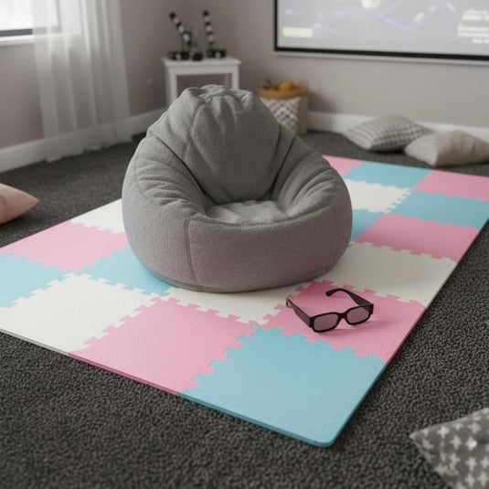 18 stuks (30 x 30 cm) in elkaar te zetten vloermatten, beschermende vloermatten, puzzelmatten, zachte schuimstofmatten, speelmatten, turnmatten - happygetfit.com