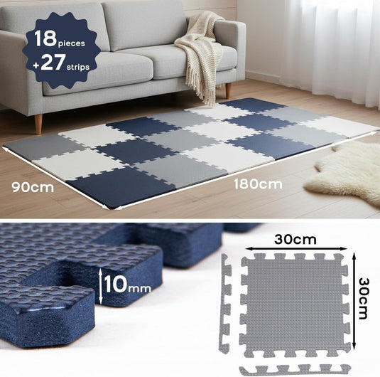 18 stuks (30 x 30 cm) in elkaar te zetten vloermatten, beschermende vloermatten, puzzelmatten, zachte schuimstofmatten, speelmatten, turnmatten - happygetfit.com