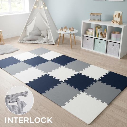 18 stuks (30 x 30 cm) in elkaar te zetten vloermatten, beschermende vloermatten, puzzelmatten, zachte schuimstofmatten, speelmatten, turnmatten - happygetfit.com