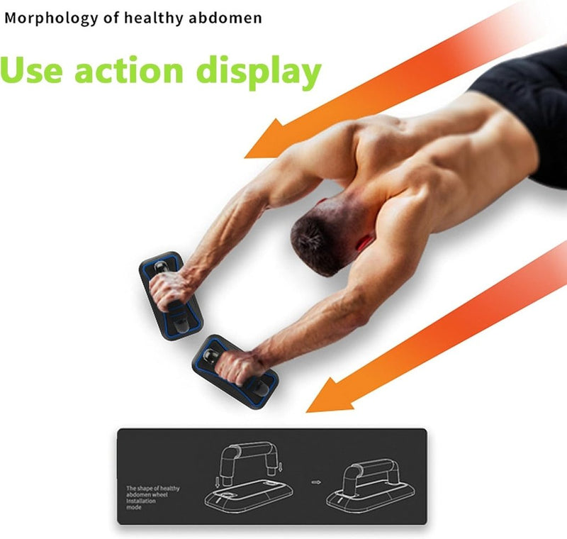 Załaduj obraz do przeglądarki galerii, 2-in-1 fitness trainer met push-up bars en ab roller met 8 wielen – buikspiertrainer – push-up board - happygetfit.com
