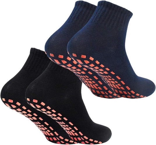 2 paar dames heren antislip grip sokken ABS sport sokken voor yoga pilates barre trampoline fitness vechtsporten ziekenhuis thuis wandelen sokken met handgrepen - happygetfit.com