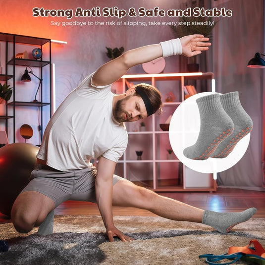 2 paar dames heren antislip grip sokken ABS sport sokken voor yoga pilates barre trampoline fitness vechtsporten ziekenhuis thuis wandelen sokken met handgrepen - happygetfit.com