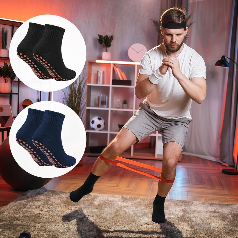 Load image into Gallery viewer, 2 paar dames heren antislip grip sokken ABS sport sokken voor yoga pilates barre trampoline fitness vechtsporten ziekenhuis thuis wandelen sokken met handgrepen - happygetfit.com
