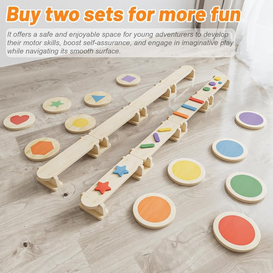 3-in-1 houten balansset voor kinderen met stapstenen – Montessori speelgoed – obstakelbaan – balanstraining - happygetfit.com