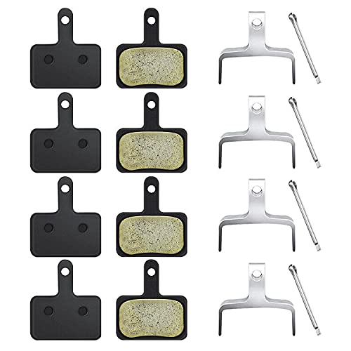 Load image into Gallery viewer, Set van vier halfmetalen remblokken met metalen beugels en splitpennen in twee rijen, ideaal voor mountainbike avonturen. Product: Perfecte remblokken voor jouw mountainbike avonturen!.
