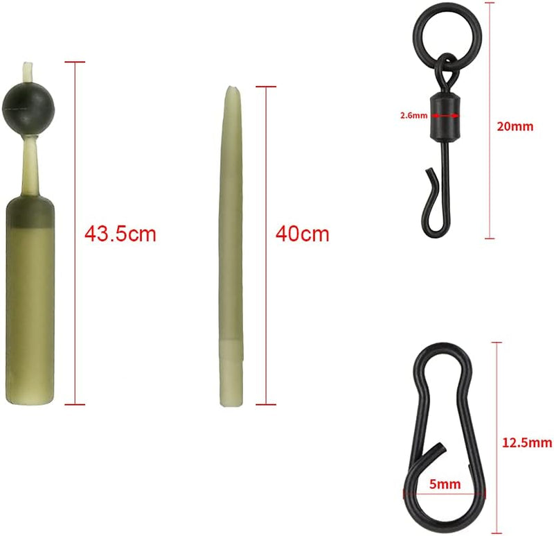 Load image into Gallery viewer, De Ontdek de ultieme karpervissen rig set bevat een 43,5 cm dobber, 40 cm buis, 20 mm wartelclip en 12,5 mm haakclip: perfect voor het samenstellen van uw ideale rig-opstelling.
