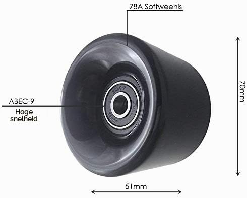 Longboard wielen 70 x 51 mm 78A met ABEC-9 lagers 4 stuks zwart – cruiser skateboard wielen