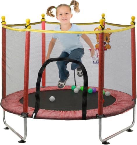 Kindertrampoline 140 cm met veiligheidsnet en basketbalmand rood – trampoline – indoor outdoor