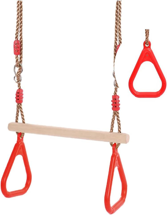 Trapezeschommel 2-in-1 met gymnastiekringen tot 120 kg – houten turnschommel – binnen en buiten