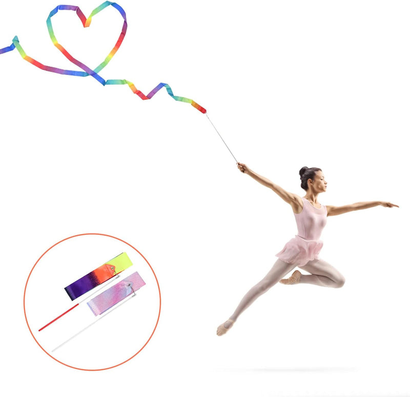 Laad afbeelding in Galerijviewer, KINBOM 2st Danslinten, 2m Sprankelend Danslint Lange Lintslingers Gymnastieklinten voor Kinderen Training Talentenjacht Artistiek Dansen, met Lintstok
