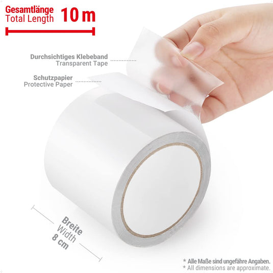ecooe Reparatietape voor tenten, 8 cm x 5 m, reparatietape, professioneel, waterdicht, transparant, voor het repareren van luifels, tent, pvc-coating, paviljoen, vrachtwagenzeil
