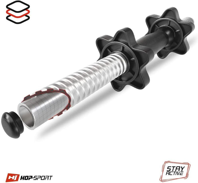 Load image into Gallery viewer, Hop-Sport Halterset 45 kg 1 x Lange Halterstang, 1 x Curl Stang, 2 x Korte Halters, Gewichten 2 x 5 kg / 4 x 2,5 kg / 6 x 1,25 kg
