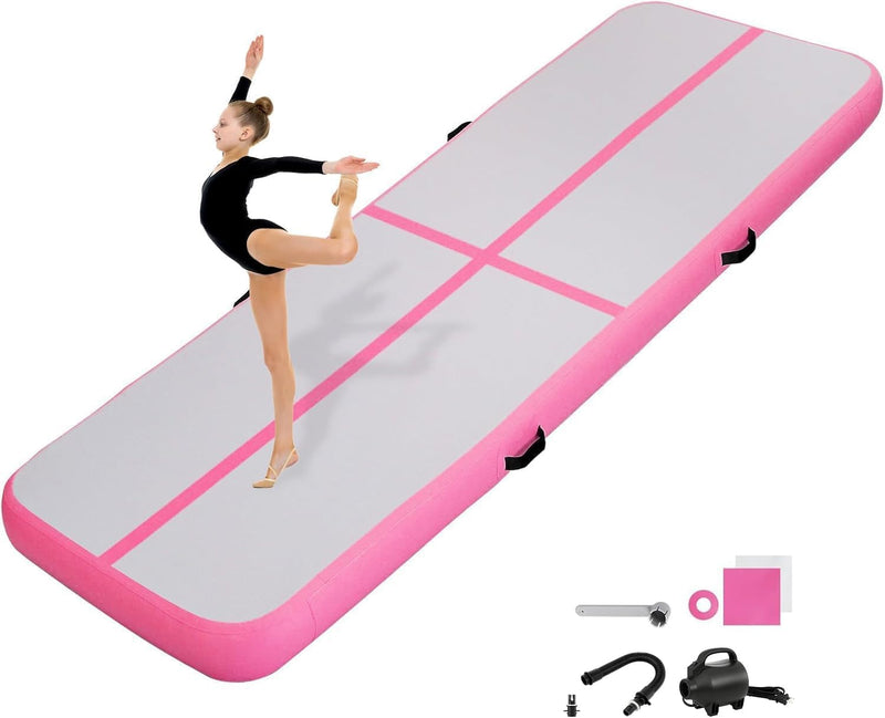 Laden Sie das Bild in Galerie -Viewer, Opblaasbare turnmat 3 m x 1 m – 10 cm dik – airtrack met luchtpomp voor gymnastiek, tumbling, yoga en fitness – roze
