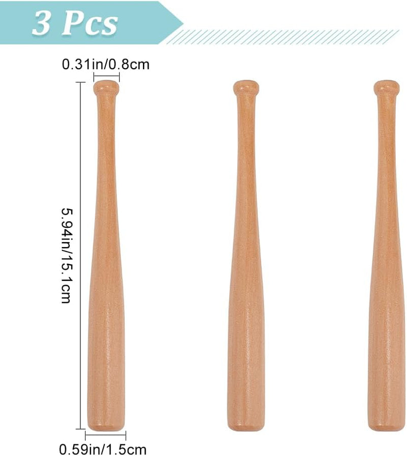 Laad afbeelding in Galerijviewer, Mini houten honkbalknuppels - 3 stuks - onbewerkt hout - 15 cm
