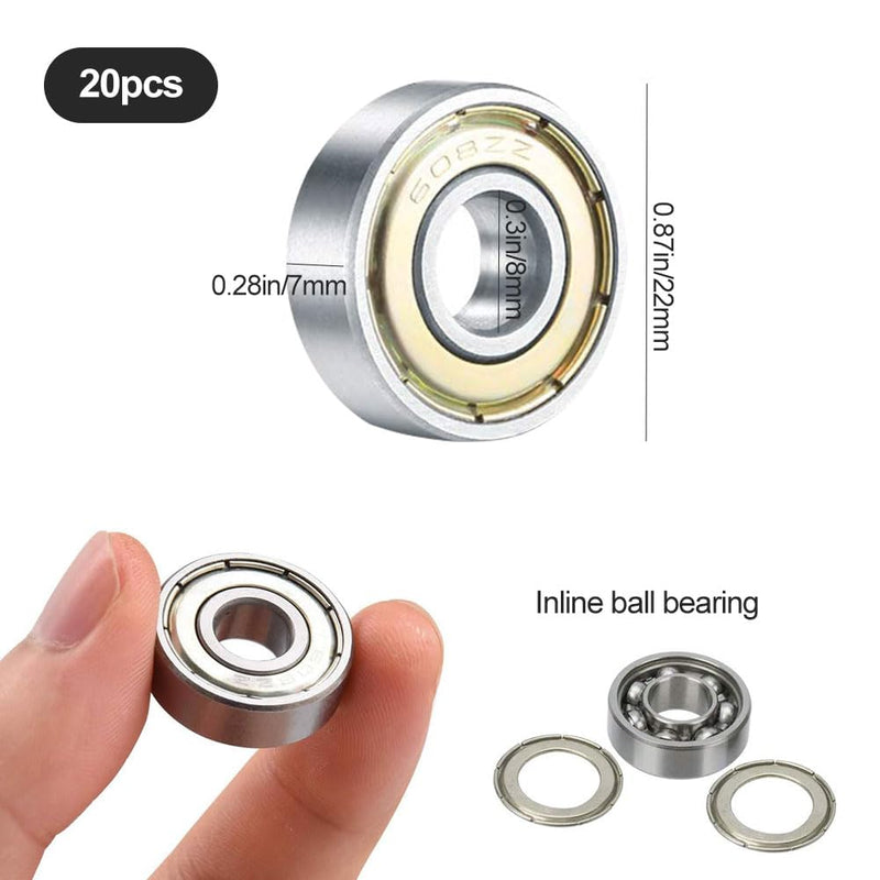 Laad afbeelding in Galerijviewer, Kogellagers, 20 stuks 608 ZZ kogellagers, voor schaatsen, skateboards, inline skates, 8 mm x 22 mm x 7 mm

