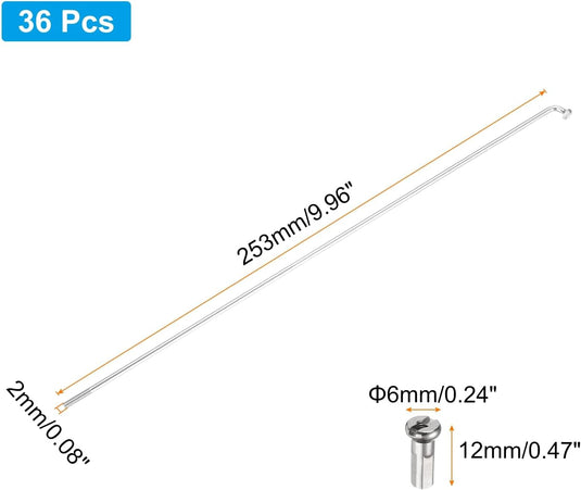 Fietsspaken 36 stuks 14G 170 x 2 mm van roestvrij staal met messing nippels – J-bend spaken – fietsonderdelen