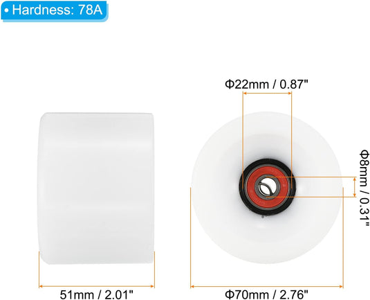 Longboard wielen 70 x 51 mm 78A met ABEC-9 lagers 4 stuks blauw – cruiser skateboard wielen