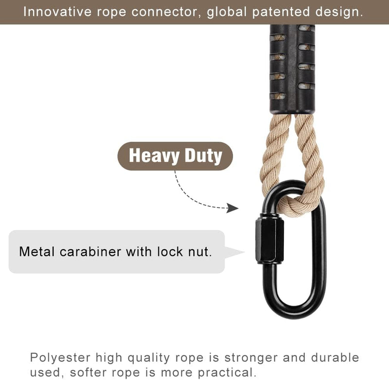 Załaduj obraz w przeglądarce galerii, Liny do zawieszania huśtawki, 2 sztuki, 120 cm, z poliestru z karabińczykami, do drzewa i belki – liny do zawieszania – mocowanie huśtawki
