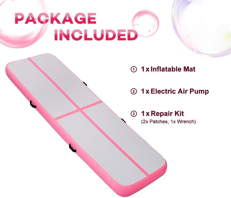 Laden Sie das Bild in Galerie -Viewer, Opblaasbare turnmat 3 m x 1 m – 10 cm dik – airtrack met luchtpomp voor gymnastiek, tumbling, yoga en fitness – roze
