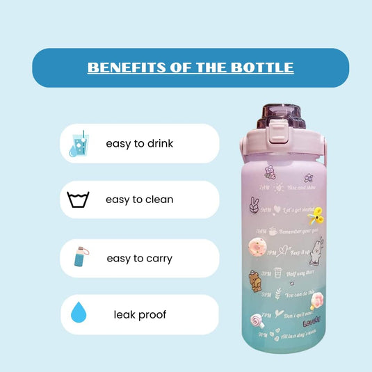 Waterfles met rietje en tijdmarkering 2 liter