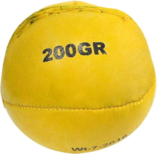 Werp en slagbal 80 gram van rundleer 6,5 cm geel – werpbal – trainingsbal