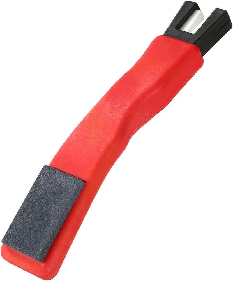 Load image into Gallery viewer, Dubbelzijdige schaatsslijper rood met keramische V-groef
