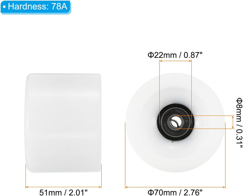 Carica immagine in Galleria Viewer, Longboard wielen 70 x 51 mm 78A met ABEC-9 lagers 4 stuks wit – cruiser skateboard wielen
