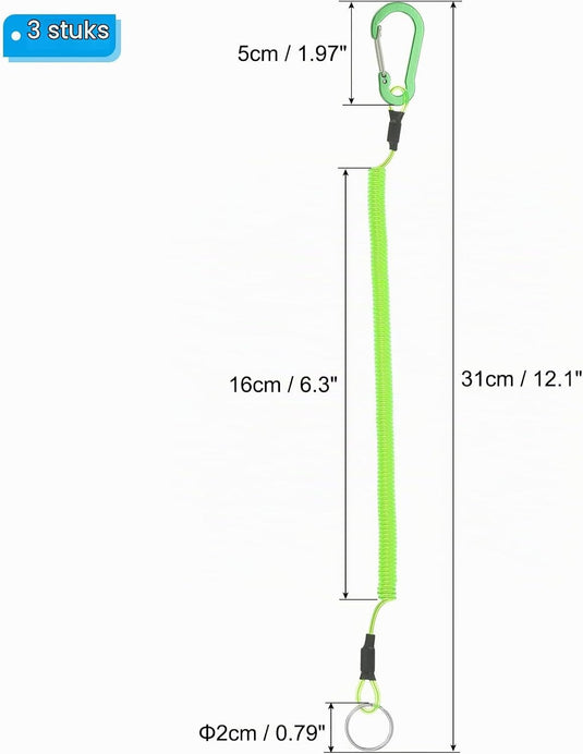 Spiraalkoorden 3 stuks uitschuifbaar tot 150 cm met clip groen – veiligheidslijnen – outdoor accessoires