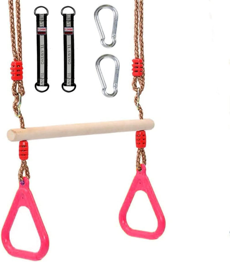 Laden Sie das Bild in Galerie -Viewer, Trapezeschommel 2-in-1 met gymnastiekringen tot 120 kg – houten turnschommel – binnen en buiten
