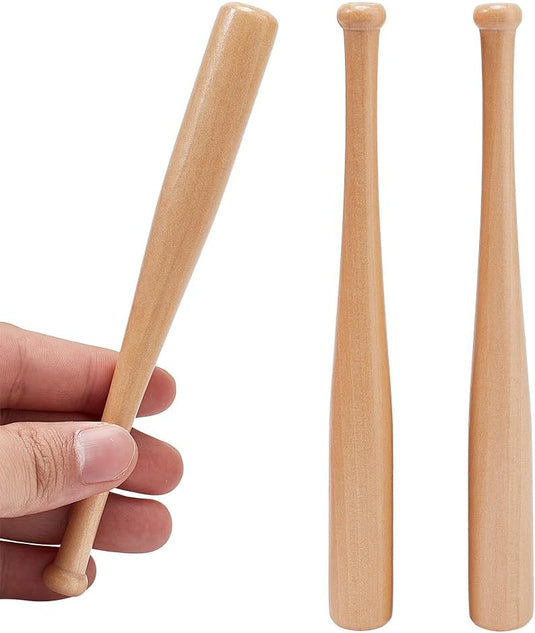 Mini houten honkbalknuppels - 3 stuks - onbewerkt hout - 15 cm