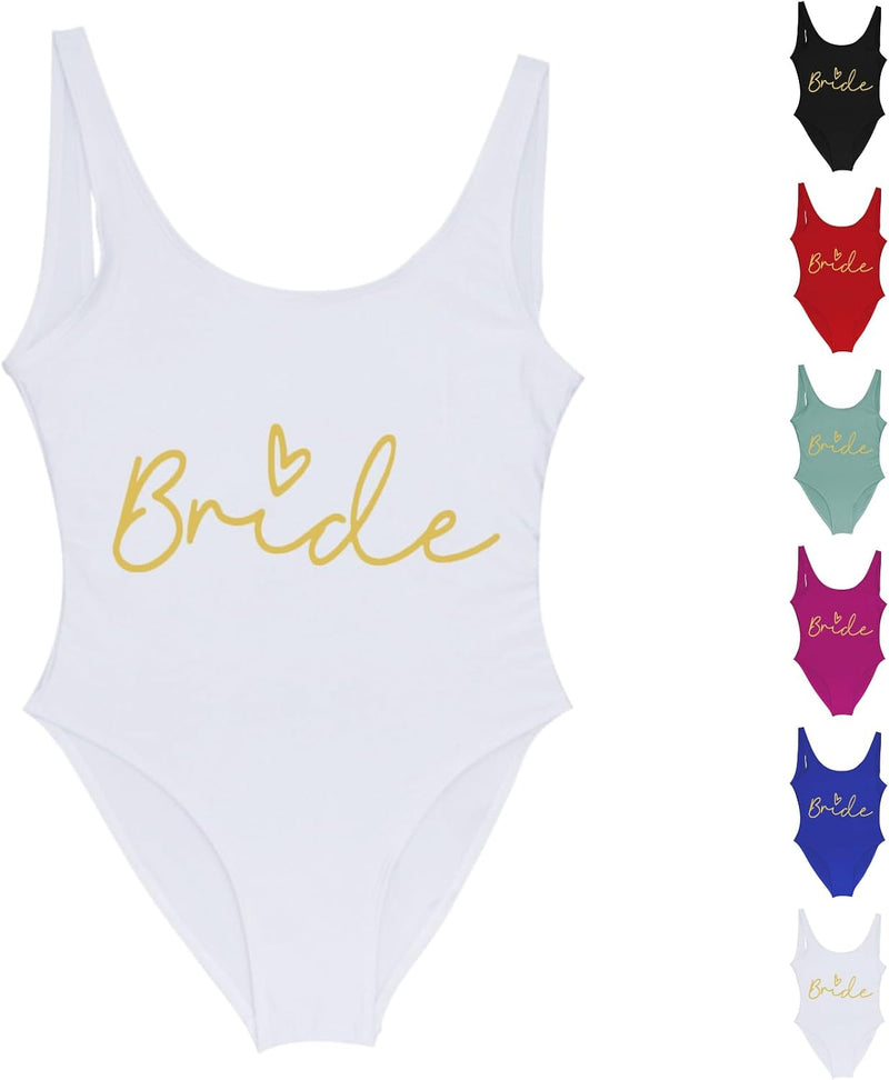 Load image into Gallery viewer, Dames badpak Bride to Be met letterprint en lage rug – bruidsbadpak – vrijgezellenfeest
