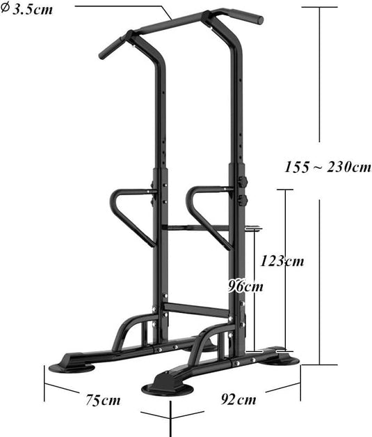 DlandHome Power Tower Dip Station Pull Up Bar Multi-Function Strength Training Fitness Workout Station for Home Office Gym, Black, 330lbs