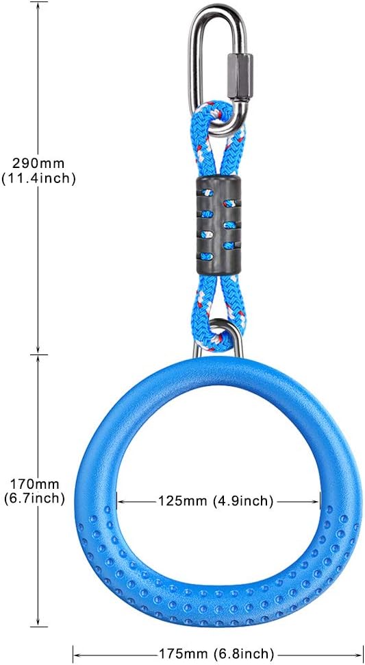 Laden Sie das Bild in Galerie -Viewer, Trapeze ringen 2 stuks met karabijnhaken voor klimrek en schommel – monkey bars – speeltoestel accessoires
