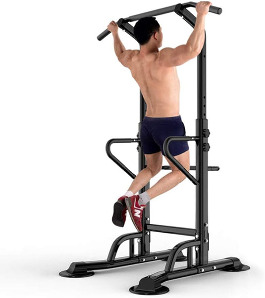 DlandHome Power Tower Dip Station Pull Up Bar Multi-Function Strength Training Fitness Workout Station for Home Office Gym, Black, 330lbs
