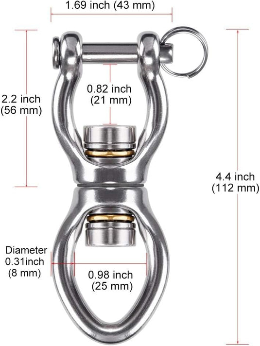 Schommelwartel 360° draaibaar – rvs ophangbeugel met lager voor hangstoel, yogaschommel, klimtouw en hangmat