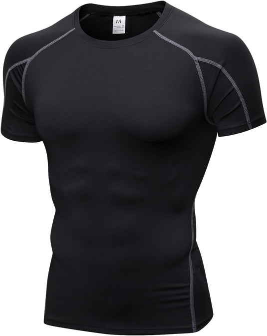 Heren compressieshirt korte mouwen functioneel shirt sneldrogend loopshirt sportshirt fitnessshirt voor mannen