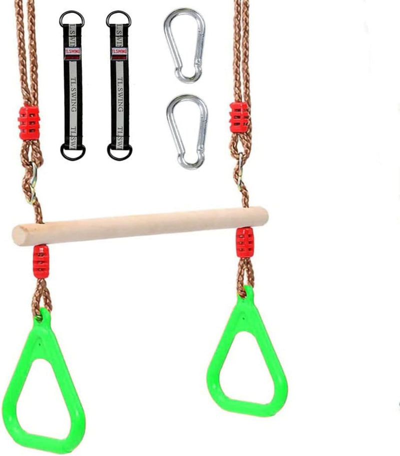 Laden Sie das Bild in Galerie -Viewer, Trapezeschommel 2-in-1 met gymnastiekringen tot 120 kg – houten turnschommel – binnen en buiten

