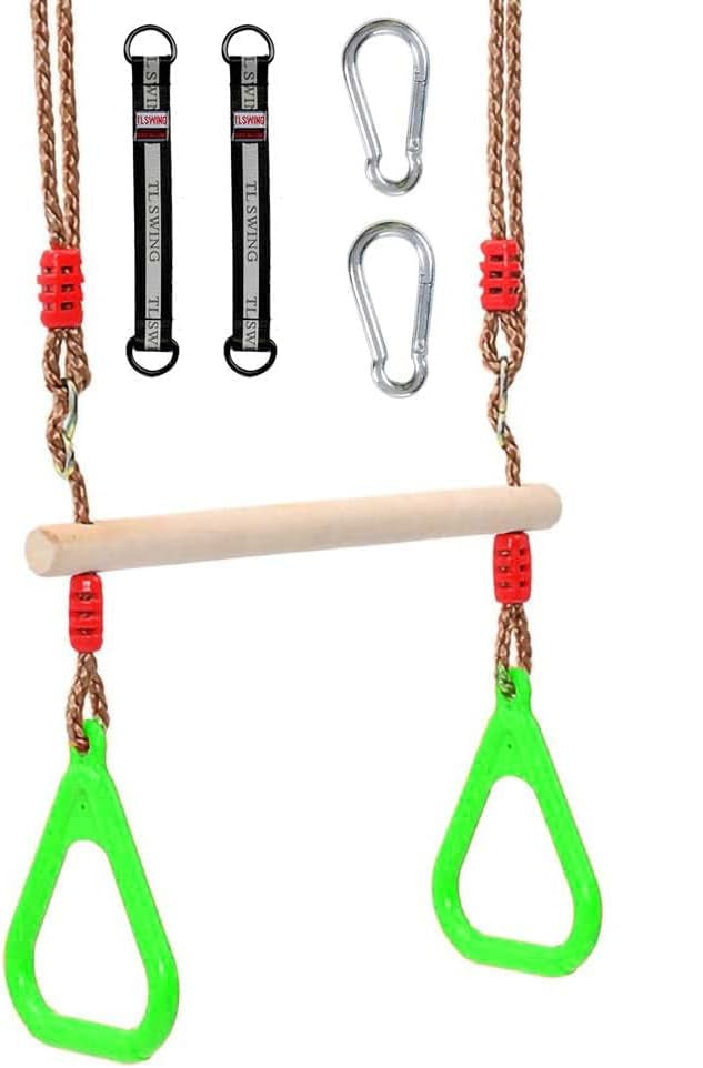 Laden Sie das Bild in Galerie -Viewer, Trapezeschommel 2-in-1 met gymnastiekringen tot 120 kg – houten turnschommel – binnen en buiten
