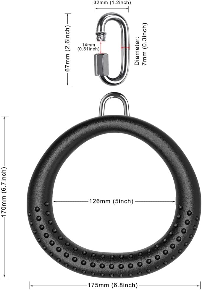 Laden Sie das Bild in Galerie -Viewer, Trapeze ringen 2 stuks met karabijnhaken voor klimrek en schommel – monkey bars – speeltoestel accessoires
