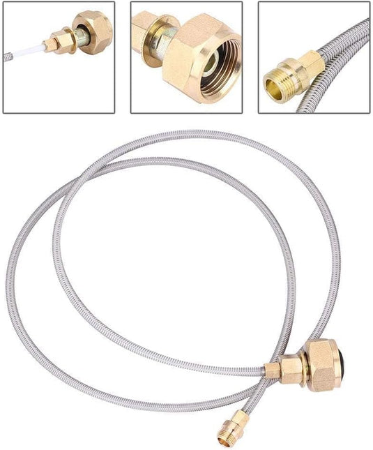 Adapter do butli gazowej z miedzianym przyłączem i nylonowym przewodem o długości 110 cm do turystycznych kuchenek gazowych – adapter LPG – akcesoria kempingowe