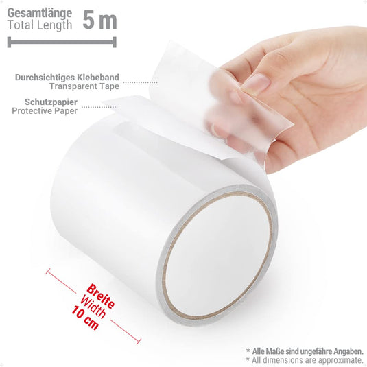 ecooe Reparatietape voor tenten, 8 cm x 5 m, reparatietape, professioneel, waterdicht, transparant, voor het repareren van luifels, tent, pvc-coating, paviljoen, vrachtwagenzeil