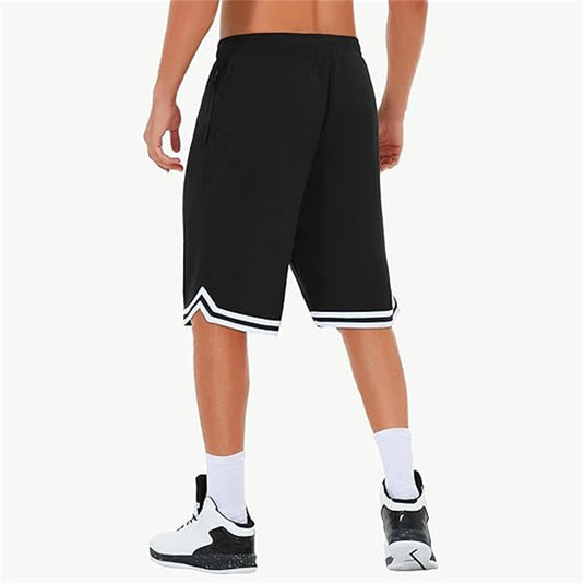 Lange basketbalshort heren van ademend mesh met ritszak – sportshort – fitness broek