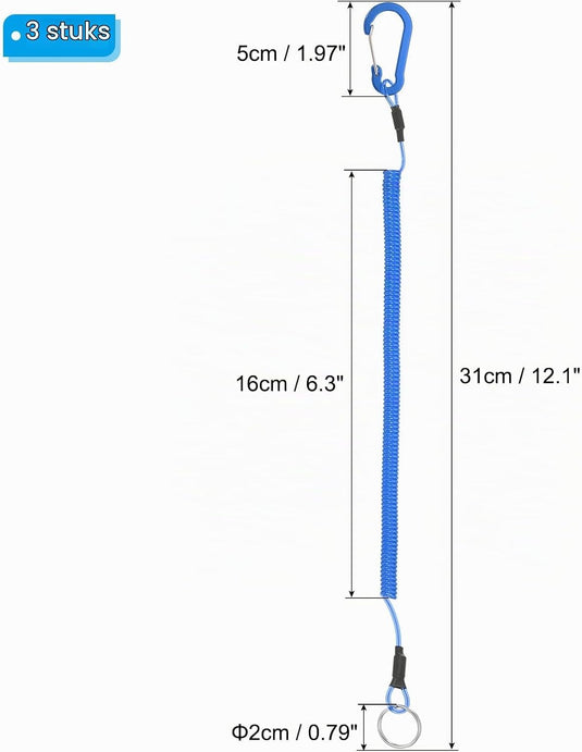 Spiraalkoorden 3 stuks uitschuifbaar tot 150 cm met clip groen – veiligheidslijnen – outdoor accessoires