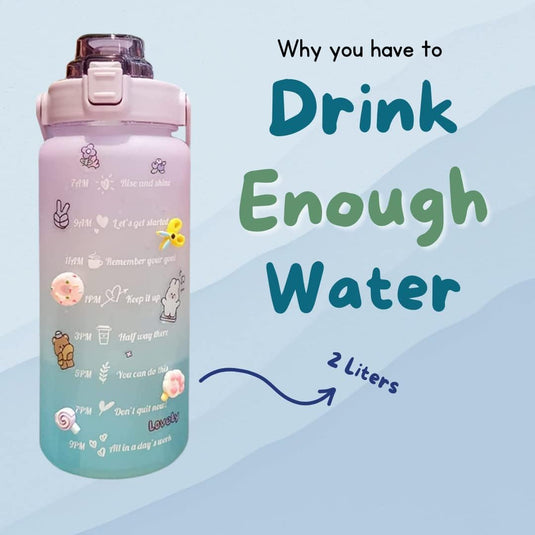 Waterfles met rietje en tijdmarkering 2 liter