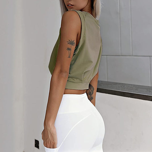 Mouwloze crop sporttop dames losse pasvorm